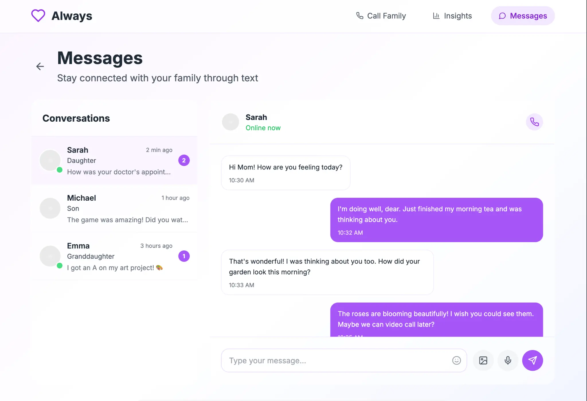 Call Family page